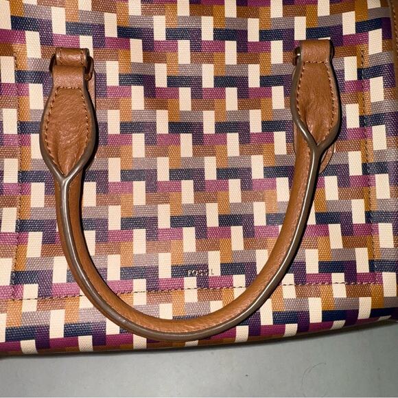 FOSSIL Women's Woven style  Satchel in Brown and Purple - Picture 2 of 5